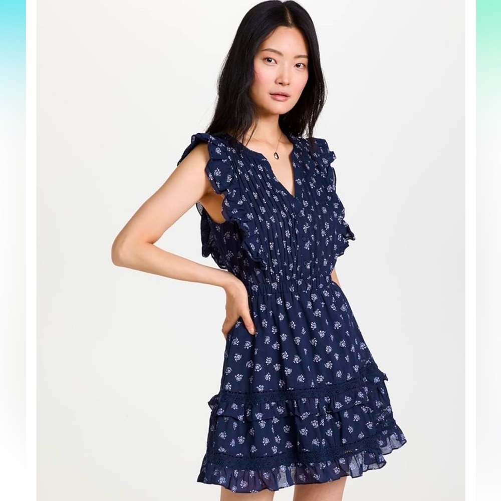 BB DAKOTA Women’s Floral Next Door Dress, Navy, Medium